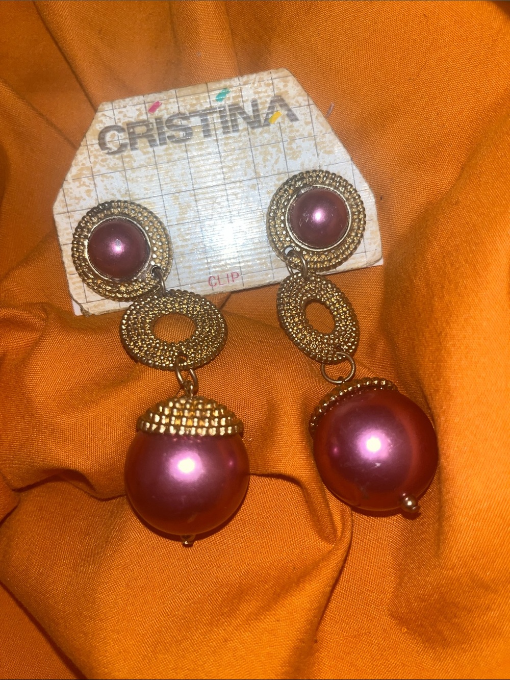 Christina Gold-Tone Drop Earrings with Fuchsia Pearl Orbs
